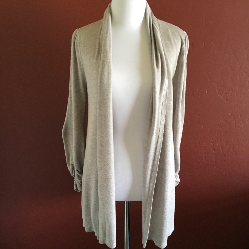 Lightweight Ruched Sleeve Open Front Cardigan